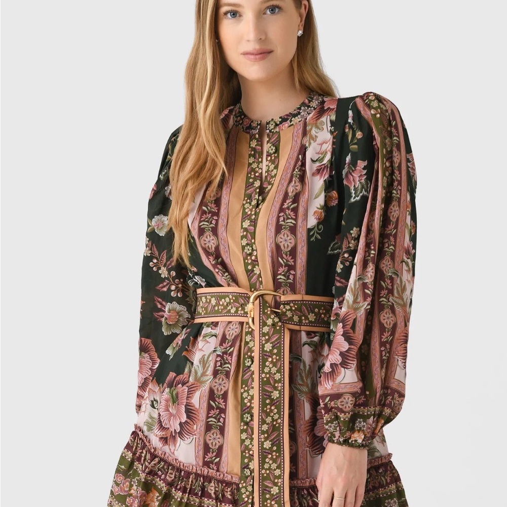Farm Rio Belted Puff Sleeve Mini Dress